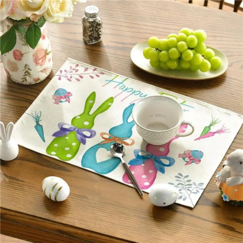 Easter Placemats Bunny Decor Spring Cottage Farmhouse Floral Table Decorations